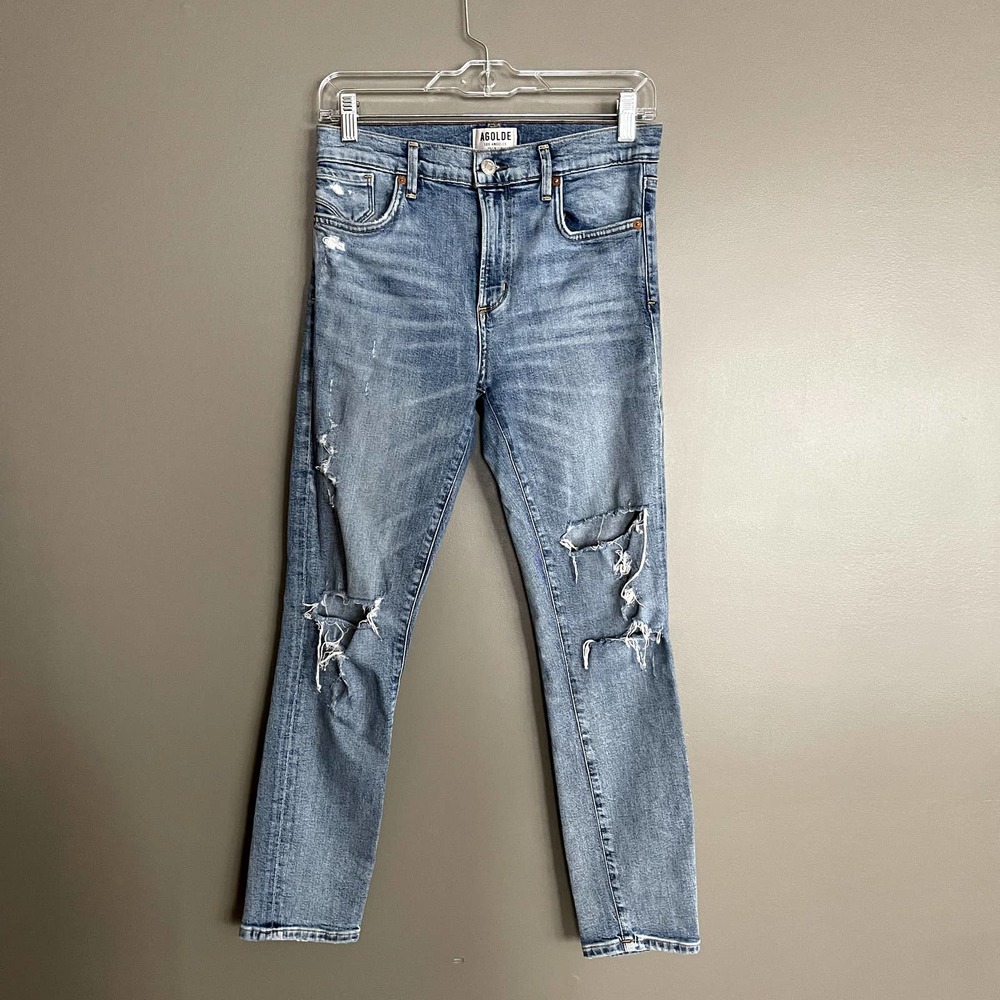 Agolde Sophie Distressed High Waist Skinny Jean Sz 27 High Rise Medium Blue Wash - Picture 5 of 16